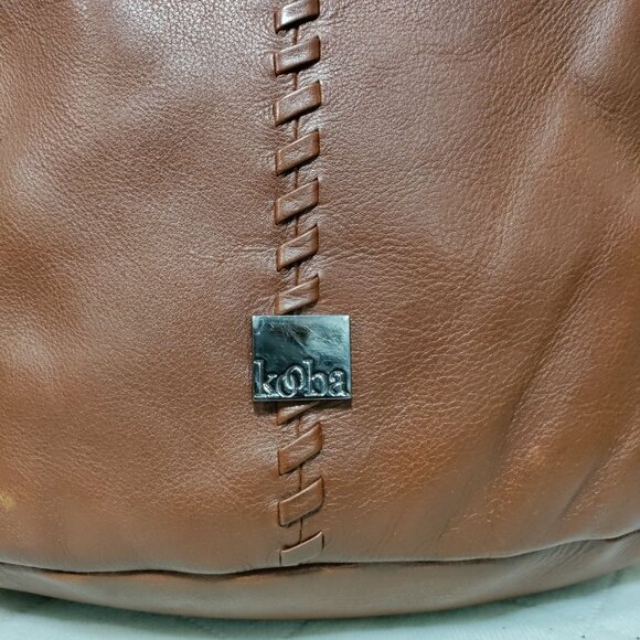 Kooba Limon Leather Woven Braided Accent Plaid Lined Hobo Shoulder Bag Brown - Picture 8 of 13